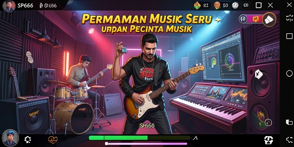 Tangkapan layar SP666 menampilkan gameplay seru dengan berbagai pilihan lagu.